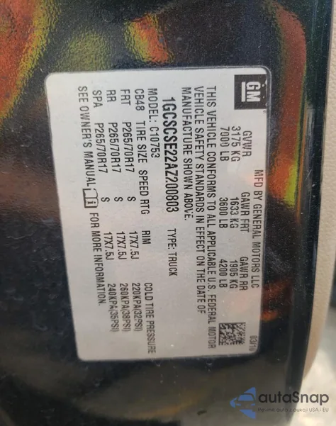 2010 Chevrolet Silverado C1500 Lt z USA, uszkodzony, nr VIN 1GCSCSE22AZ200803